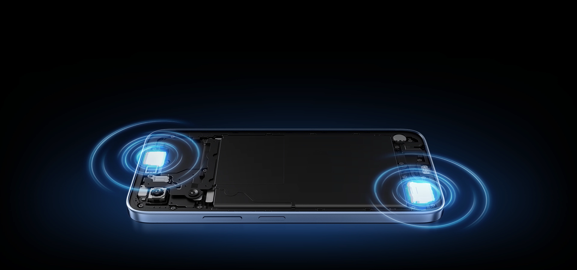 A300+ dual stereo speakers with blue sound waves